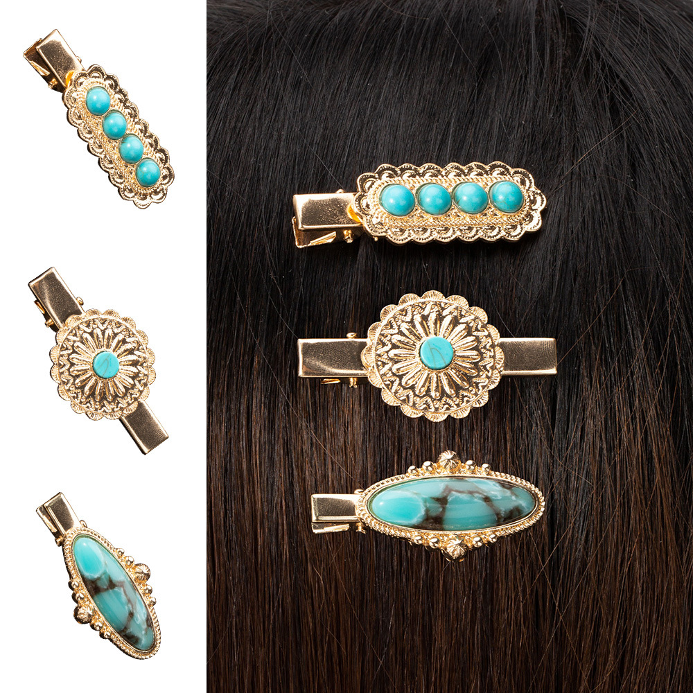Women's Casual Retro Geometric Alloy Turquoise Plating Hair Clip display picture 18