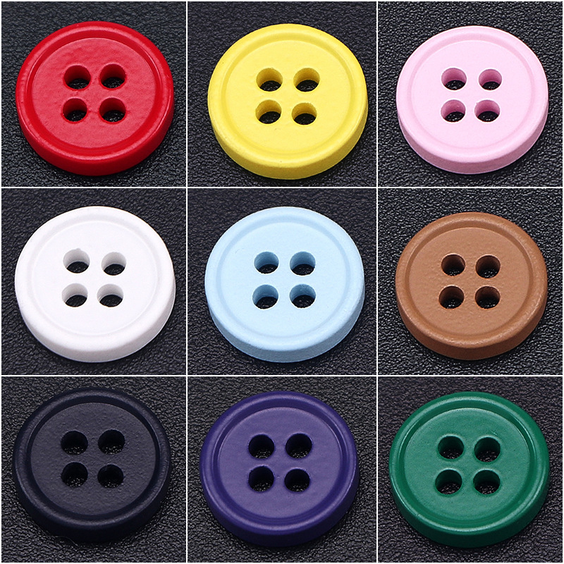 Colorful Thin Edge Resin Buttons Four Eyes Matte Paint Hand-stitched Buttons Shirt Cardigan Children's Coat Decorative Buckle