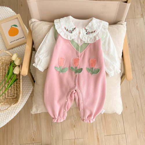 Baby clothes autumn set new born onesie for girls super cute princess style onesie for first month and hundredth day celebration outdoor crawling suit