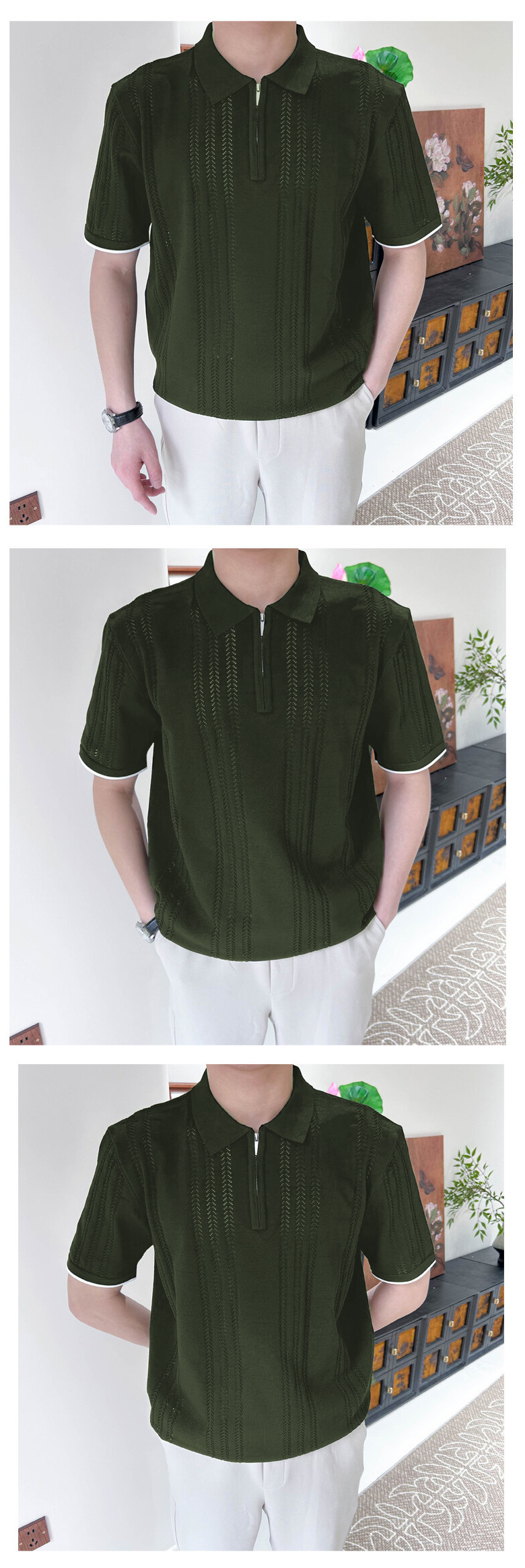 Polo homme manches courtes avec fermeture éclair maille casual_voghion.com