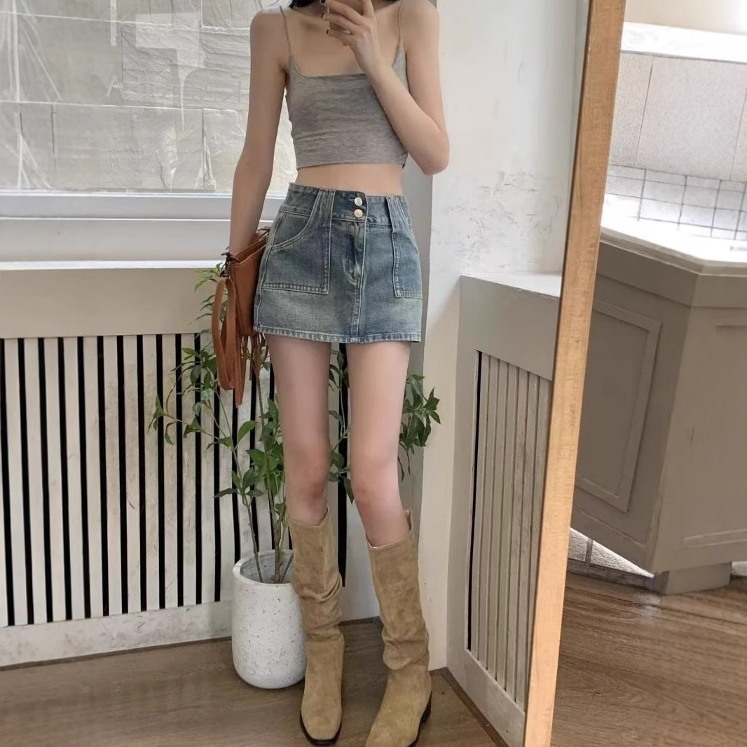 Denim Skirt Women's Summer Skirt Short Skirt Skirt Washed Retro High Waist Slimming Old Style Spice Girl New Skirt