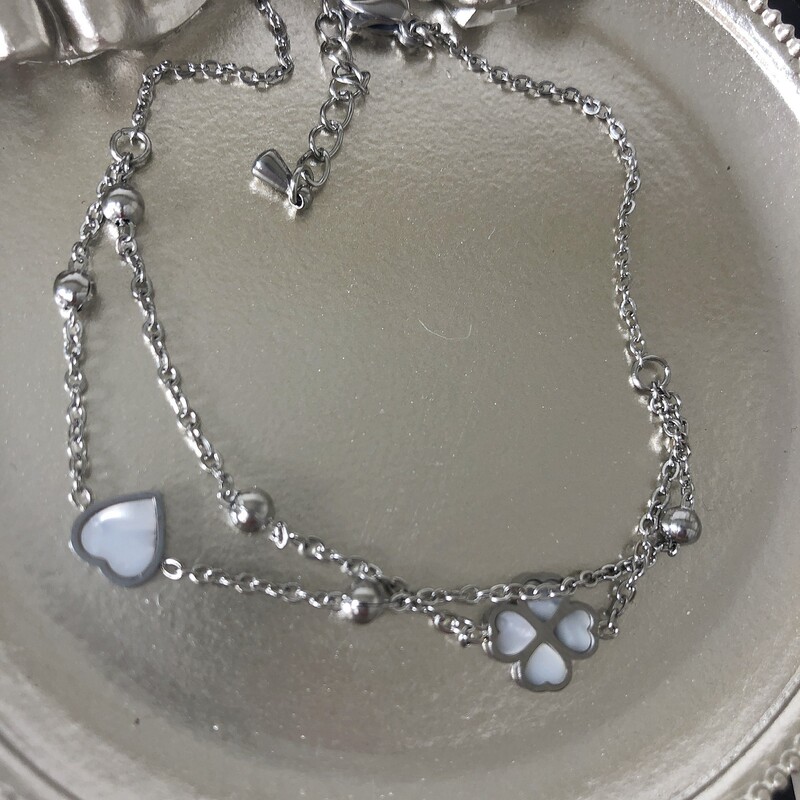Titanium steel love four-leaf clover bead chain anklet women do not fade Korean fashion irregular foot chain ankle chain