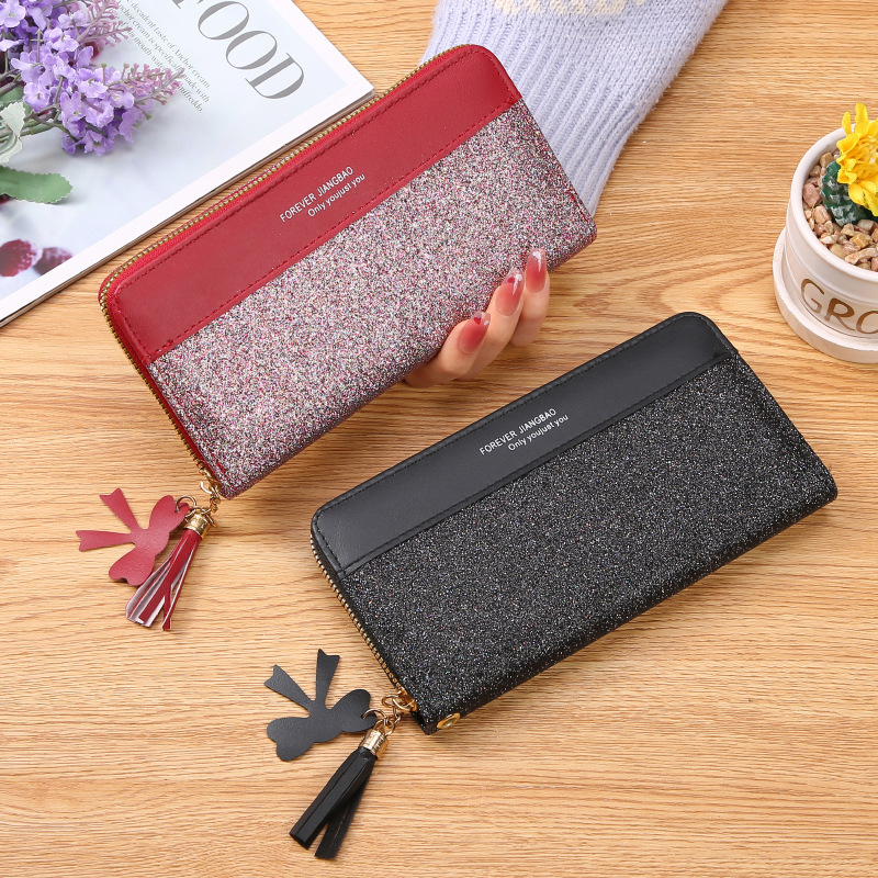 [Event Promotion] Wallet Women's Long Zipper Female Student Bag Korean Style Stitching Contrast Color Tassel Stitching Mobile Phone Bag