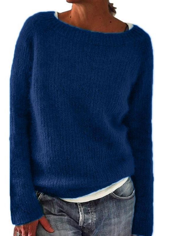 Nuevo suéter de Amazon para mujer, color sólido, estilo básico, suéter de punto, cuello redondo, moderno y versátil.