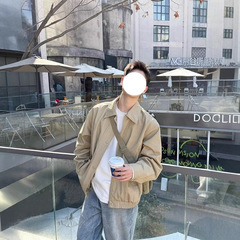 浅色翻领夹克工装男2025新款春秋季百搭宽松休闲潮流夹克外套上衣
