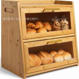 多功能面包箱收纳糕点储物盒厨房双层家用木质面包收纳箱