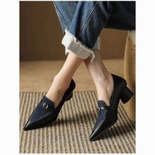 乐福鞋2025秋季新款法式小皮鞋英伦风时尚中跟皮带扣拼色低帮单鞋