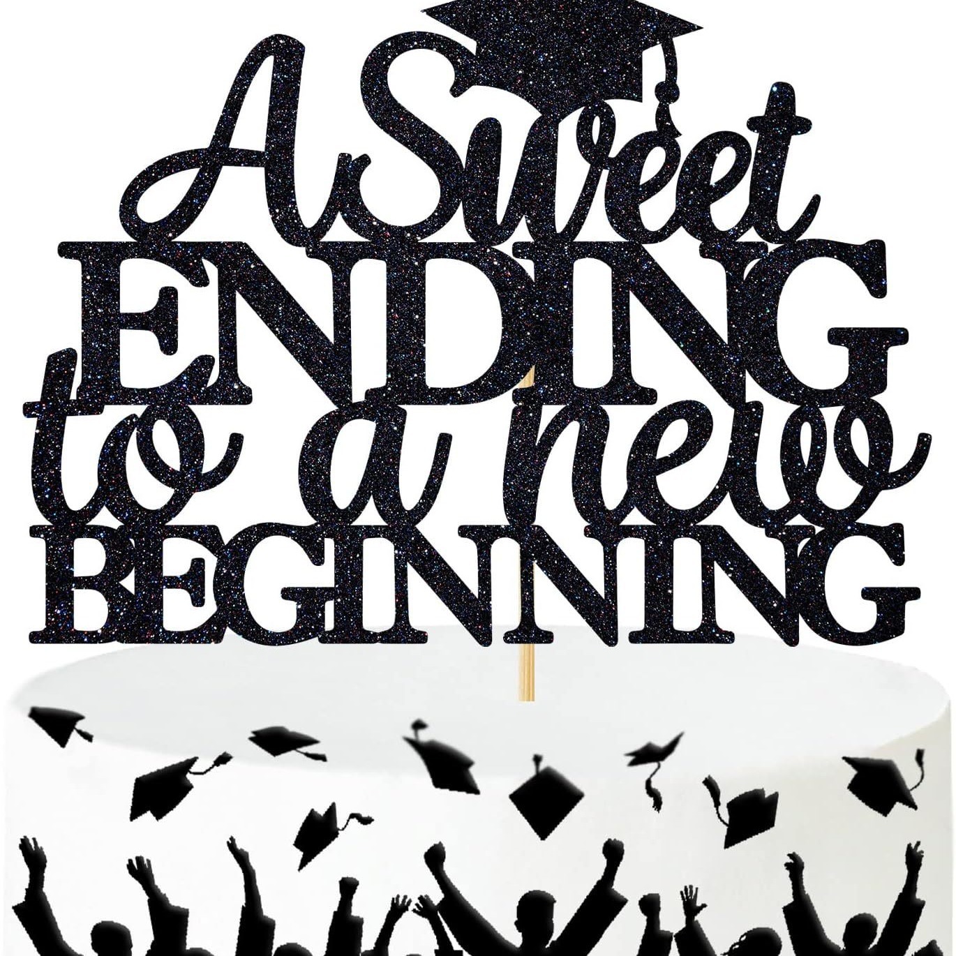 Pastel de inserción de la tarjeta de decoración superior 2024 College High School graduación decoración del partido suministros negro flash creativo transfronterizo