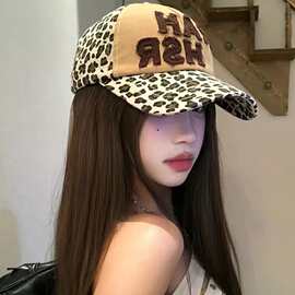 美式复古豹纹鸭舌帽女个性潮流辣妹帽子大头围宽帽檐显脸小棒球帽
