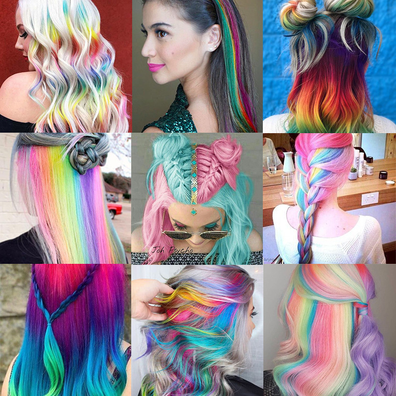 Factory wholesale European and American wig Women's One card color hair piece hair long straight color rainbow one card color highlight hair piece spot