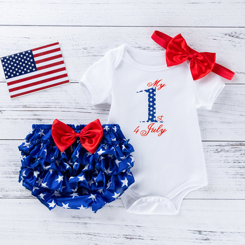 Cross-border  New US Independence Day Baby Clothing Cartoon Letter Halter Top Star PP Pants Set Wholesale