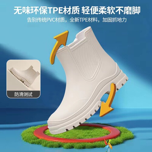 Women's Fashion Chelsea Short Boots Rain Boots TPE Waterproof Slip-Resistant Rain Shoes for Adults - Versatile and Stylish
