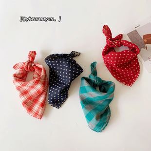 J383 trendy cool South Korea same style children's striped small square scarf double-sided baby small scarf triangle square scarf saliva towel
