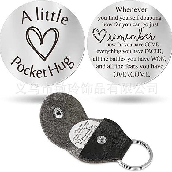 Cross-Border Best-Selling Pu Leather Keychain with Stainless Steel Double-Sided Inspirational Message, a Gift for Family and Friends as a Relationship Keepsake