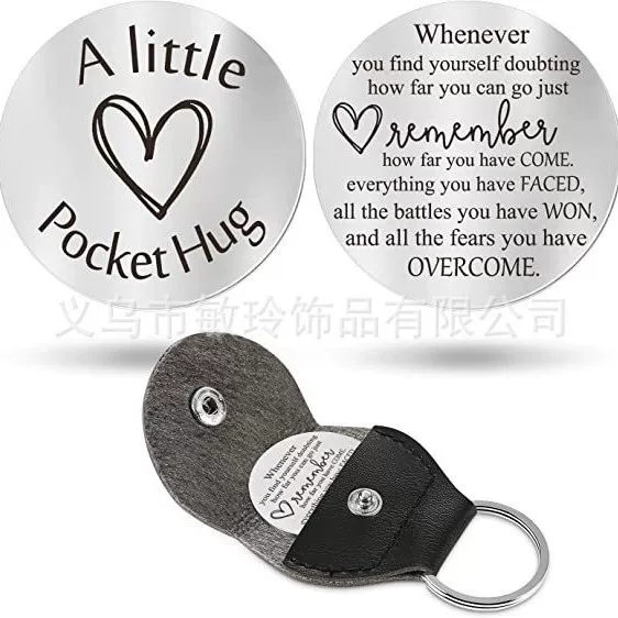 Cross-Border Best-Selling Pu Leather Keychain with Stainless Steel Double-Sided Inspirational Message, a Gift for Family and Friends as a Relationship Keepsake
