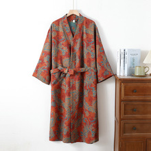 古风纯棉提花女士浴袍棉纱春秋季长款酒店浴衣纱布睡袍吸水速干袍