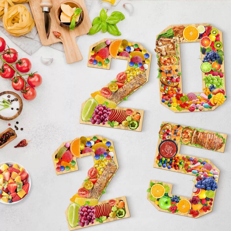 Cross-Border Wooden Baby Birthday Cake Letter Tray Home Party New Year's Eve Dinner Candy Tray 2025 Digital Tray