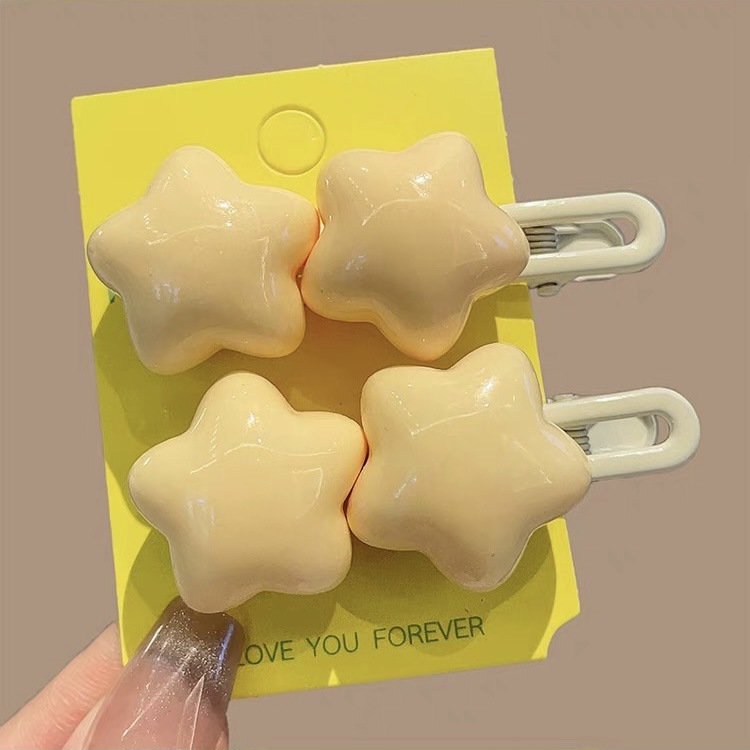 奶黄色星星发夹女侧边刘海夹子头饰发卡多巴胺配饰旅行发卡碎发夹|undefined