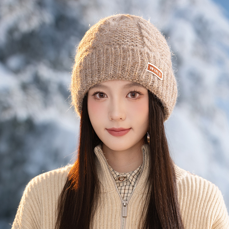 帽子女秋冬布标彩色豆豆针织帽显脸小韩版百搭防寒保暖护耳毛线帽|undefined