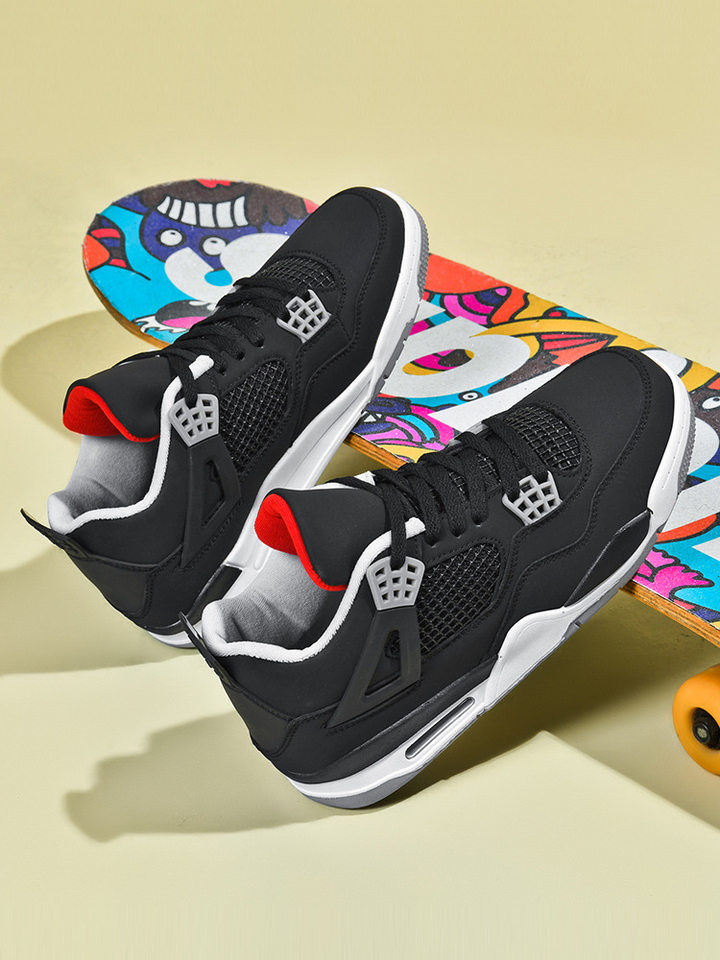 Giày thể thao nam cổ thấp chống trượt đế dày tăng chiều cao, giày sneaker phối màu — JD-AJ4 màu xám đen, JD-AJ4 màu đỏ lửa, JD-AJ4 đen đỏ chi tiết 8