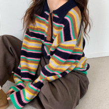 韩国东大门女装高货  2025秋季百搭Polo领针织条纹毛衣