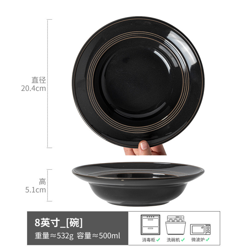 Juego de vajilla de cerámica de estilo nórdico, platos para el hogar, platos para carne, platos de alta gama, platos redondos para arroz, tazones con forma de sombrero de paja, venta al por mayor