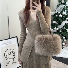 KANING优雅开叉打底毛衣半身裙两件套2025秋季新款时尚针织套装女