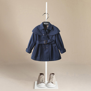 Children's Clothing Wholesale Long-Sleeve Cape Double-Breasted Belted Trench Coat Cotton Children's Fashion Trendy Jacket for Girls Bemidji