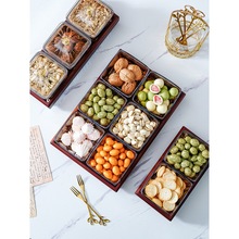 北欧ins玻璃果盘轻奢创意零食分格干果盘点心实木架糖果盘组合套