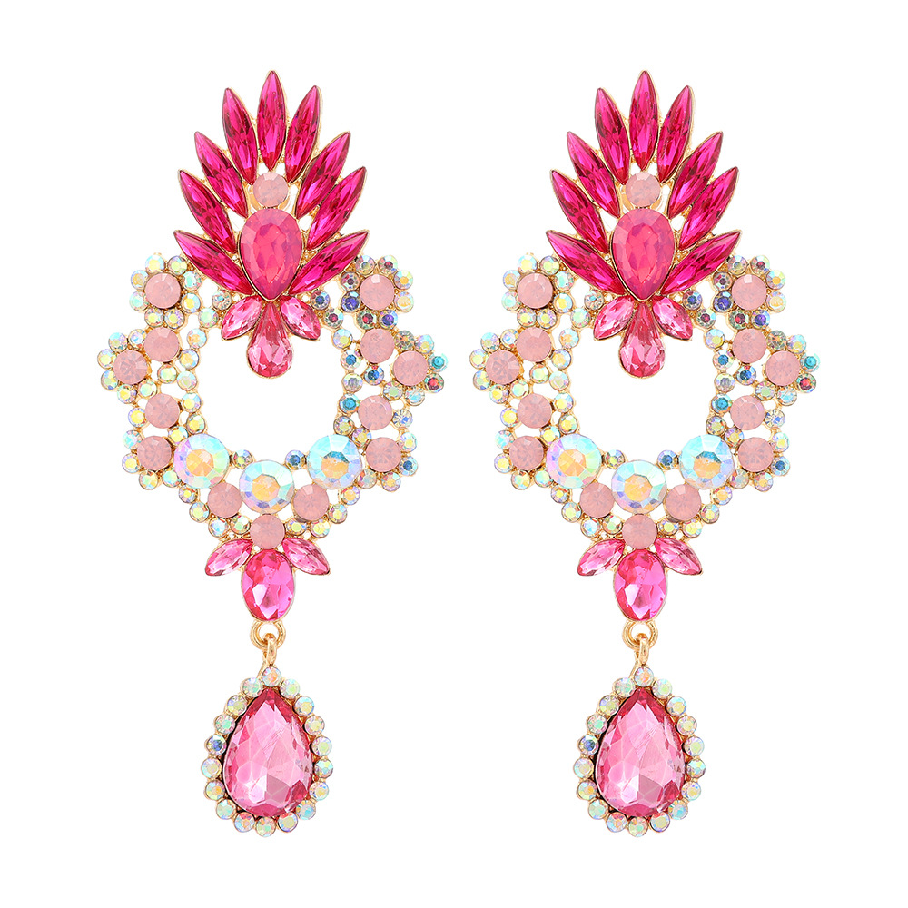 Fashion Jewelry Shiny Rhinestone Teardrop Drop Earrings Elegant Pink Comic Date Party Cross-Border Earrings
