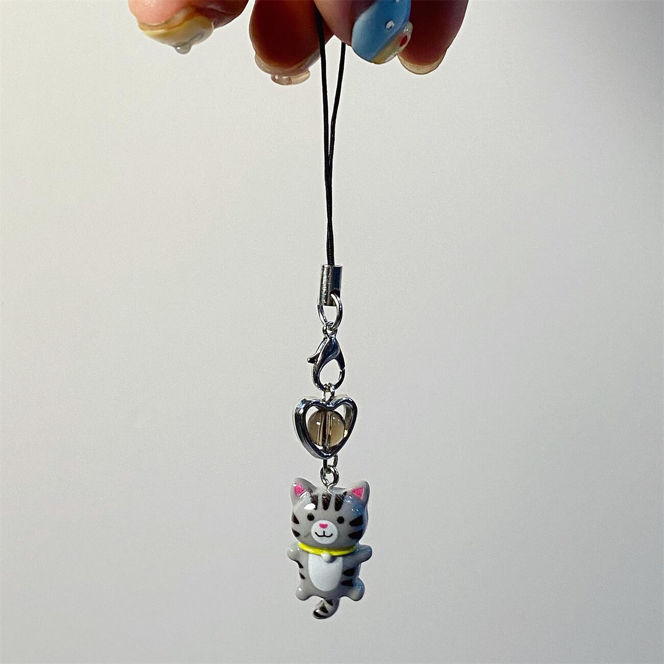 6g Weight Mobile Phone Chain, Keychain Classification 1 Piece Quantity Daily Occasion Resin Material Heart Shape, Cat Pattern Cute, IG Style Style 1 Piece Cute IG Style Heart Shape Cat Resin Mobile Phone Chain Keychain 14
