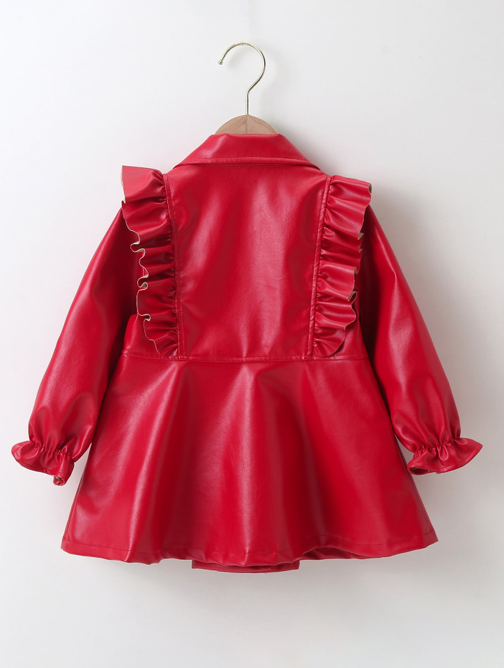 Mädchen Kunstleder Kleid Mit Rüschensaum Im Punk Stil Für Schule_voghion.com