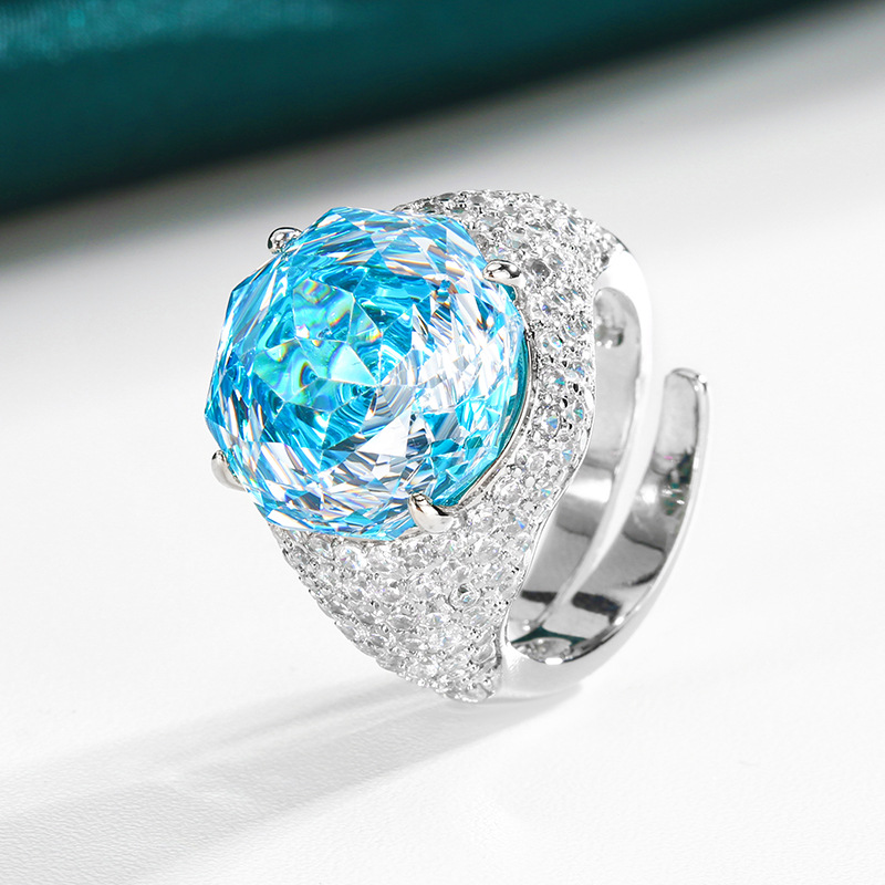 2025 nueva joyería Zhuangsheng fondo de cobre chapado en oro simulación rosa corte color temperamento anillo retro piedra principal 14mm