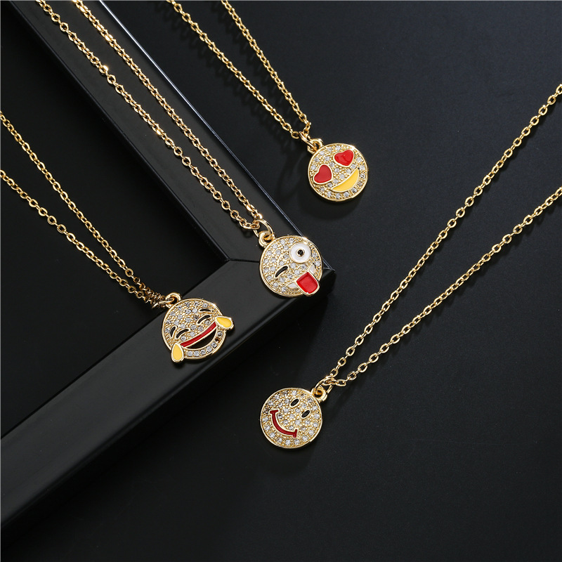 fashion 18K smiley emoji geometric copper inlaid zircon necklace wholesale nihaojewelry