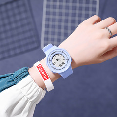 簡約圓形電子表 日曆星期夜光燈鬧鐘