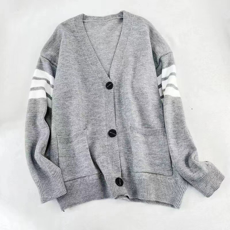 Korean-Style Gentle Striped V-Neck Sweater Jacket for Women, Autumn and Winter Cross-Border Style, College Style, Japanese Retro Knit Top Korean-Style Gentle Striped V-Neck Sweater Jacket for Women, Autumn and Winter Cross-Border Style, College Style, Japanese Retro Knit Top