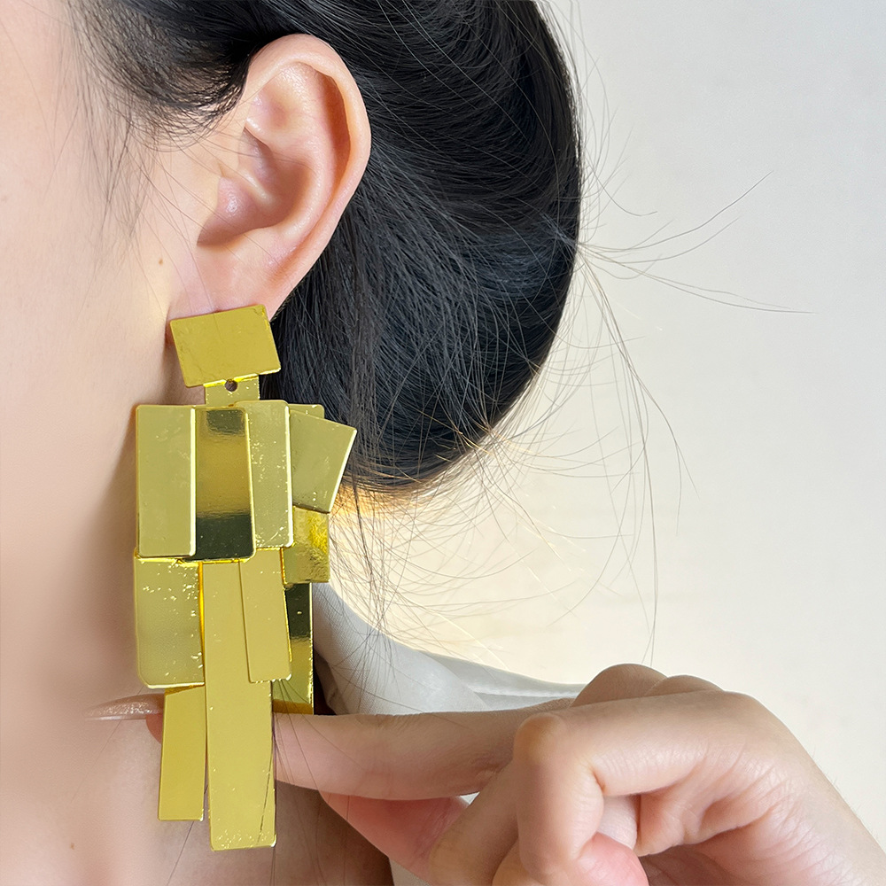 1 Pair Quantity 1 Pair Exaggerated Geometric Plating Alloy Drop Earrings