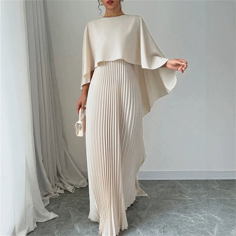 Amazon 2025 New European and American Fashion Loose Batwing Sleeve Pleated Irregular Elegant Dress for Women Amazon 2025 New European and American Fashion Loose Batwing Sleeve Pleated Irregular Elegant Dress for Women