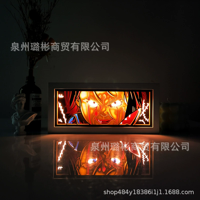 Бумажный резной светильник One Piece Luffy, деревянная рамка, настольный ночник, монохром/ RGB