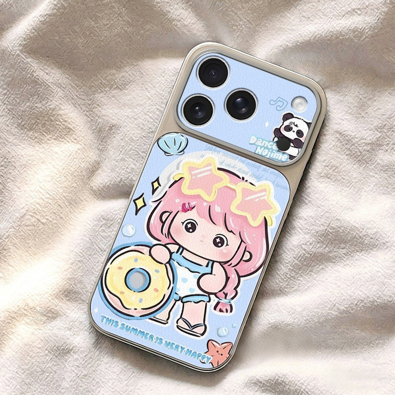 Swimming ring girl-themed lambskin iPhone 16/17 Pro Max high-appearance large-view phone case iPhone 1 Swimming ring girl-themed lambskin iPhone 16/17 Pro Max high-appearance large-view phone case iPhone 1
