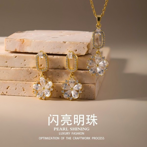 闪亮明珠铜耳饰项饰首饰套装不掉色女轻奢高级感跨境批发首饰品|undefined