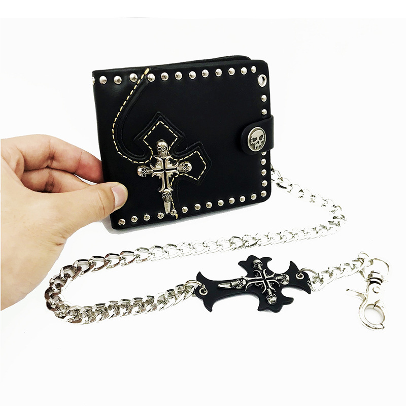 Punk Men's Motorcycle Wallet Gothic in stock Skull Wallet Amazon Cross with Chain Wallet