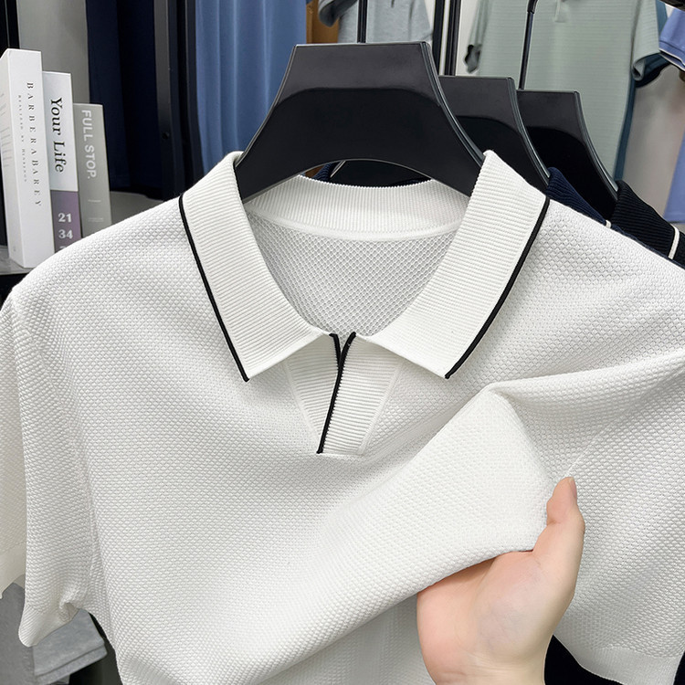 Summer Old Money Style Linen and Silk Knit Short-Sleeve Polo Shirt for Men, Fashionable Casual Breathable Seagull Collar T-Shirt Summer Old Money Style Linen and Silk Knit Short-Sleeve Polo Shirt for Men, Fashionable Casual Breathable Seagull Collar T-Shirt
