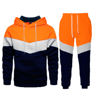 New Blue Street Casual Sports Sweatshirt Loose Side Slit Pocket Color Matching Youth Hooded Sweatshirt Set