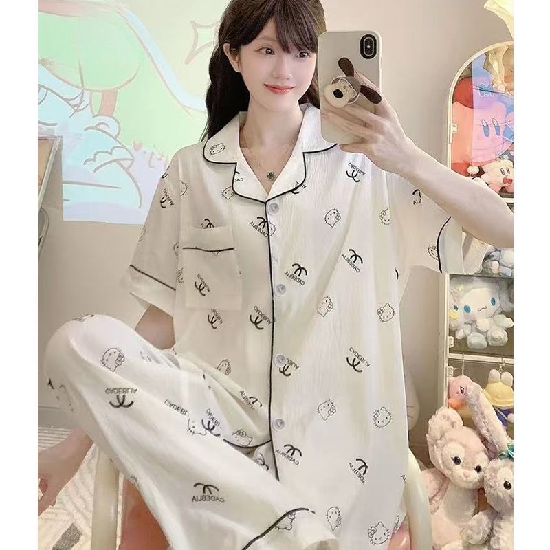 120G nubes de algodón pijama ropa para el hogar mangas cortas pantalones largos conjunto entidad mayorista sudeste asiático TK pedidos de comercio exterior transfronterizo