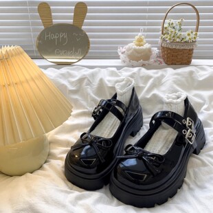 Bow Thick-Soled Jk Small Leather Shoes for Women 2025 Spring & Fall New Style Mary Jane Retro Japanese Style Style Shoes with Skirts