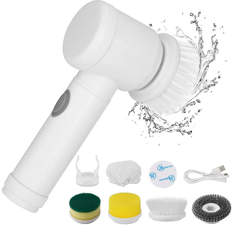 Nueva celebridad de Internet transfronteriza con el mismo estilo, cepillo de limpieza eléctrico de mano multifuncional para el hogar, cepillo para lavar platos, juego de cocina para el hogar de 5 piezas