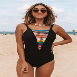 2023泳衣欧美女式性感连体彩绳bikini 外贸比基尼 速卖通ebay泳装