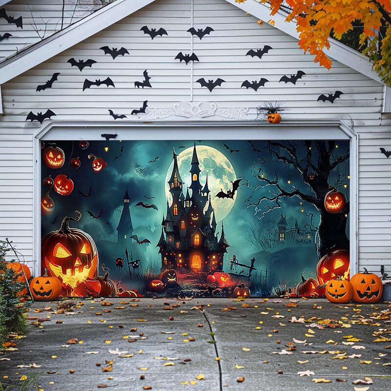 Halloween Garage Flag Hanging Background Door Cover Decoration Horror Spooky Ghost Night Pumpkin Lantern Design from the Source Factory