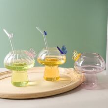 蝴蝶玻璃水杯 精致耐热高硼硅玻璃饮料杯茶具 家用果汁杯牛奶杯